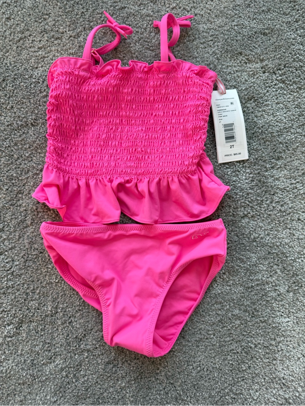 Vineyard Vines Girls' Shirred Ruffle Tankini Swim Set - 2T